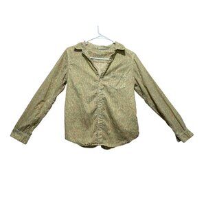 CP Shades Floral Corduroy Button Down Shirt Women XS Yellow Cotton Dainty Office